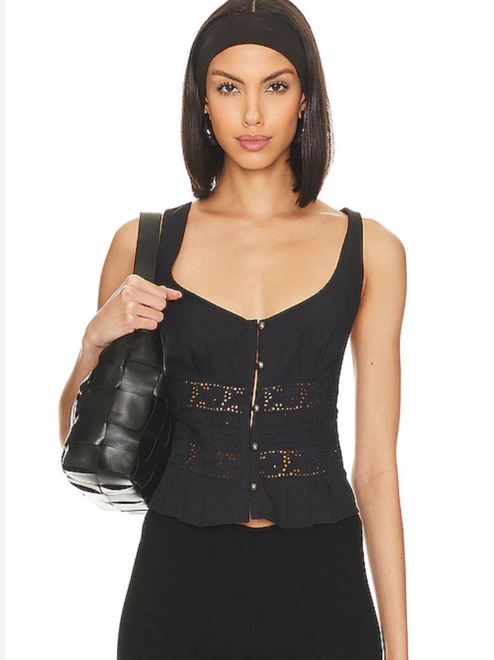 Free People Kianna Lace Tank, L, Black